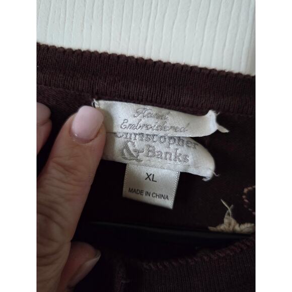 VTG Christopher & Banks XL Hand Embroidered Cardigan Fall Brown Floral - Picture 6 of 7